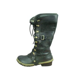 Sorel Conquest Carly Black Suede Lace Up Waterproof Tall Winter Boots Size 9.5